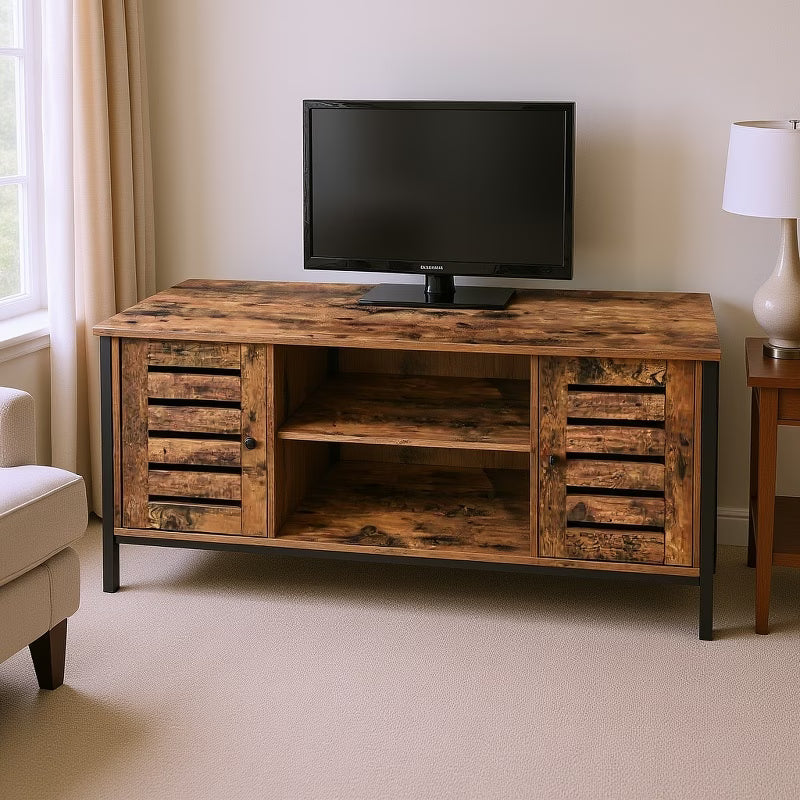 Industrial Style TV Stand with Shelves and Storage Cupboards